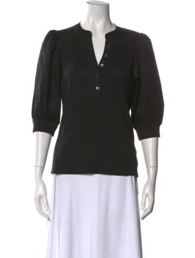 Pre-owned Veronica Beard V-neck Three-quarter Sleeve Polo In Black