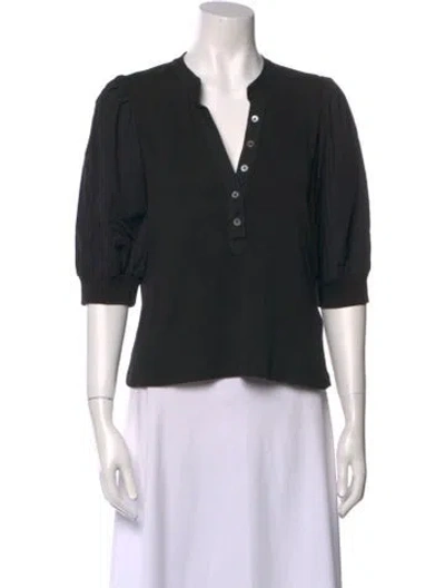Pre-owned Veronica Beard V-neck Three-quarter Sleeve Polo In Black