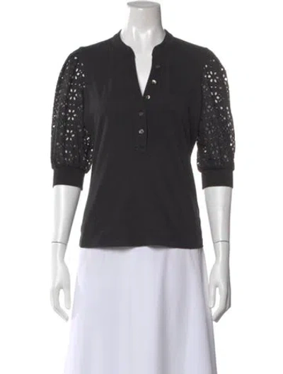 Pre-owned Veronica Beard V-neck Three-quarter Sleeve Polo In Black