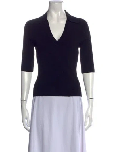 Pre-owned Veronica Beard V-neck Three-quarter Sleeve Polo In Black