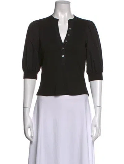 Pre-owned Veronica Beard V-neck Three-quarter Sleeve Polo In Black