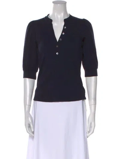 Pre-owned Veronica Beard V-neck Three-quarter Sleeve Polo In Blue