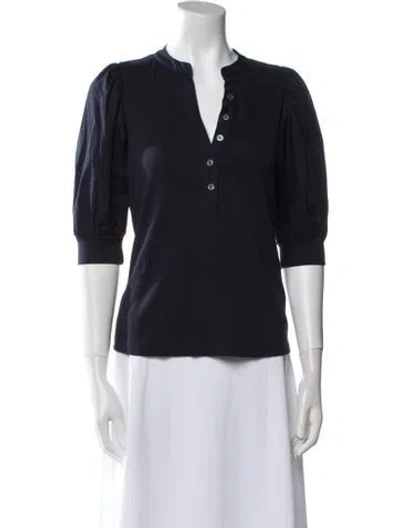 Pre-owned Veronica Beard V-neck Three-quarter Sleeve Polo In Blue