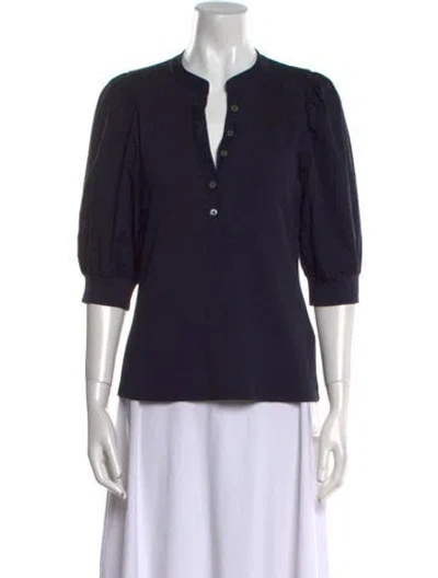 Pre-owned Veronica Beard V-neck Three-quarter Sleeve Polo In Blue