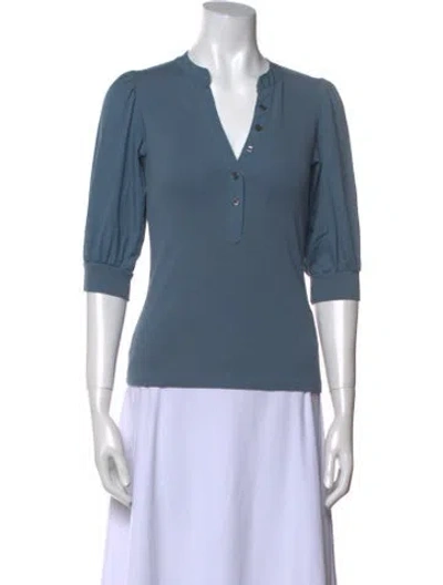Pre-owned Veronica Beard V-neck Three-quarter Sleeve Polo In Blue