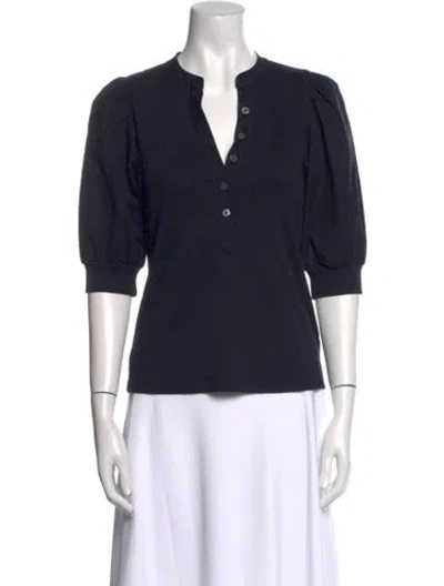 Pre-owned Veronica Beard V-neck Three-quarter Sleeve Polo In Blue
