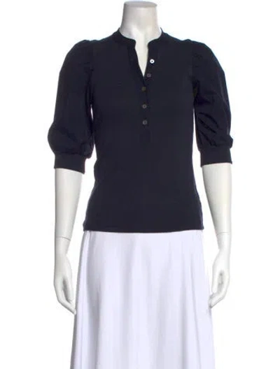 Pre-owned Veronica Beard V-neck Three-quarter Sleeve Polo In Blue