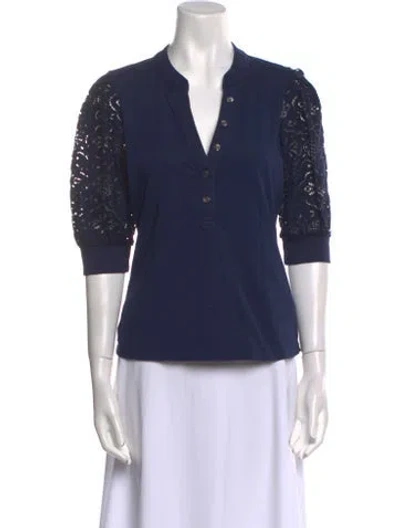 Pre-owned Veronica Beard V-neck Three-quarter Sleeve Polo In Blue