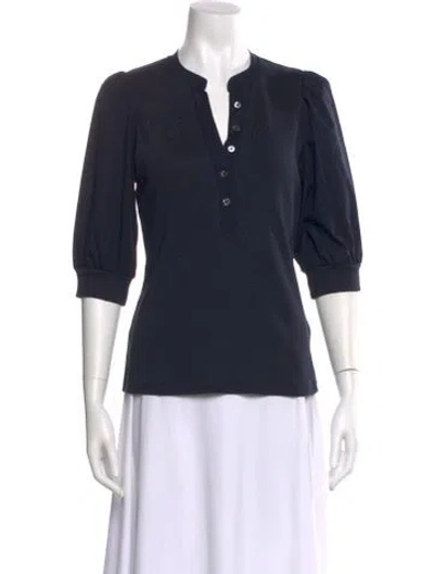 Pre-owned Veronica Beard V-neck Three-quarter Sleeve Polo In Blue