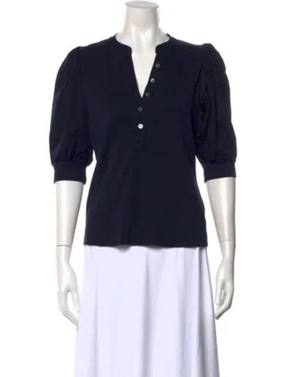 Pre-owned Veronica Beard V-neck Three-quarter Sleeve Polo In Blue