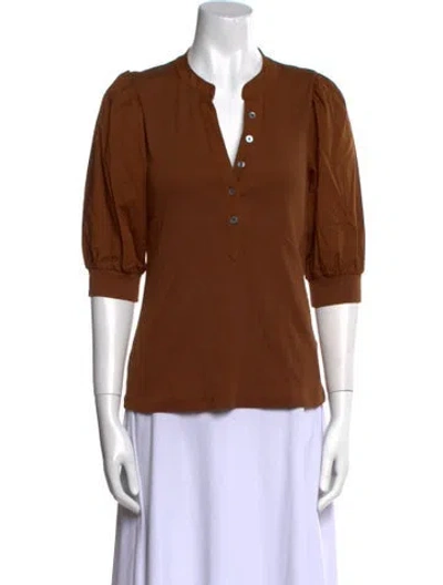 Pre-owned Veronica Beard V-neck Three-quarter Sleeve Polo In Brown