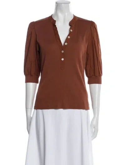 Pre-owned Veronica Beard V-neck Three-quarter Sleeve Polo In Brown