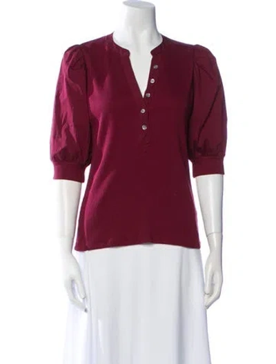 Pre-owned Veronica Beard V-neck Three-quarter Sleeve Polo In Burgundy