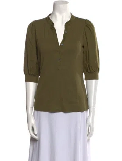 Pre-owned Veronica Beard V-neck Three-quarter Sleeve Polo In Green