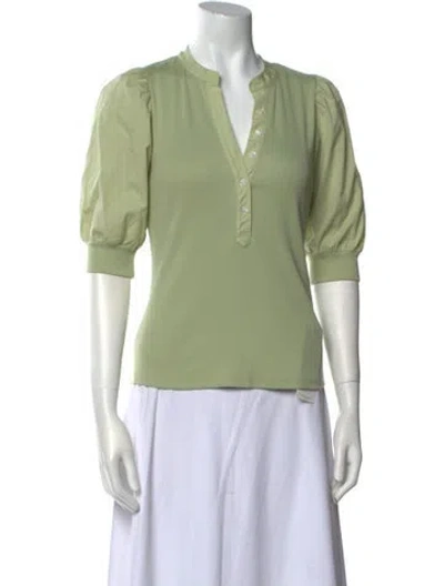 Pre-owned Veronica Beard V-neck Three-quarter Sleeve Polo In Green