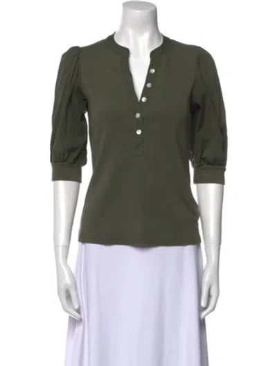 Pre-owned Veronica Beard V-neck Three-quarter Sleeve Polo In Green