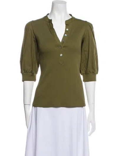 Pre-owned Veronica Beard V-neck Three-quarter Sleeve Polo In Green