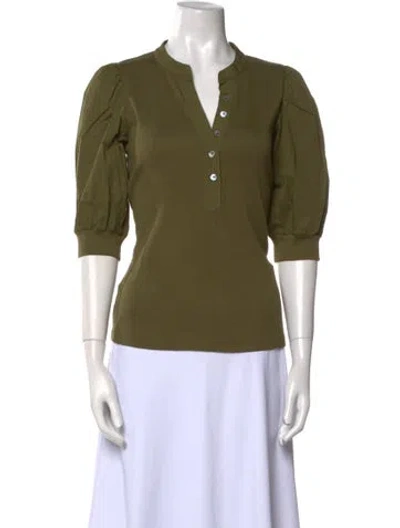 Pre-owned Veronica Beard V-neck Three-quarter Sleeve Polo In Green