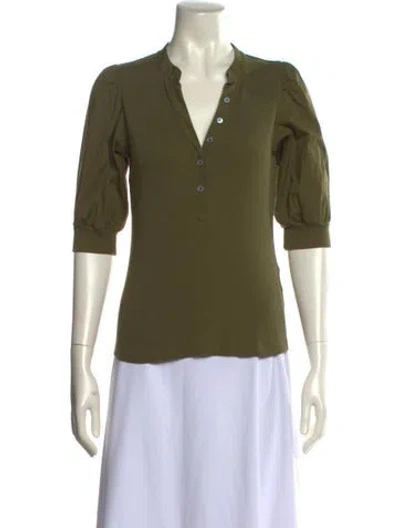 Pre-owned Veronica Beard V-neck Three-quarter Sleeve Polo In Green