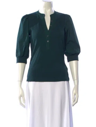 Pre-owned Veronica Beard V-neck Three-quarter Sleeve Polo In Green