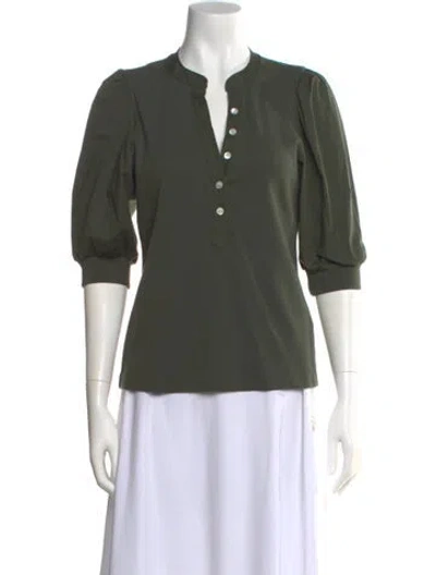 Pre-owned Veronica Beard V-neck Three-quarter Sleeve Polo In Green