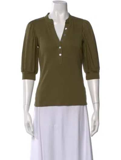 Pre-owned Veronica Beard V-neck Three-quarter Sleeve Polo In Green