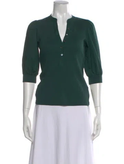 Pre-owned Veronica Beard V-neck Three-quarter Sleeve Polo In Green