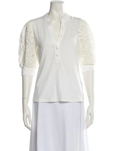Pre-owned Veronica Beard V-neck Three-quarter Sleeve Polo In Neutral