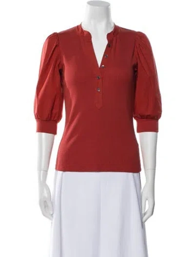 Pre-owned Veronica Beard V-neck Three-quarter Sleeve Polo In Orange