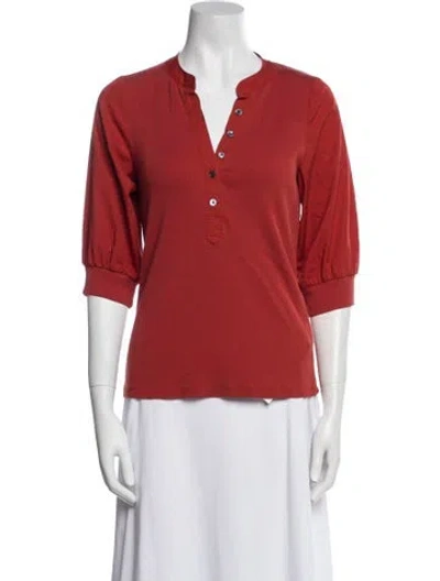 Pre-owned Veronica Beard V-neck Three-quarter Sleeve Polo In Red
