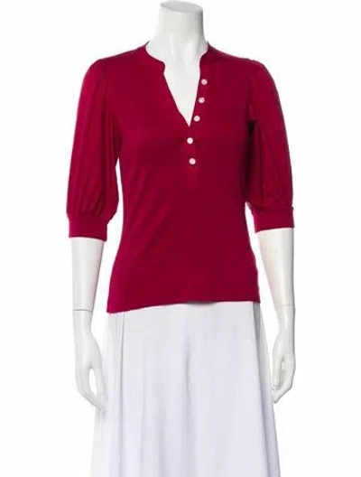 Pre-owned Veronica Beard V-neck Three-quarter Sleeve Polo In Red