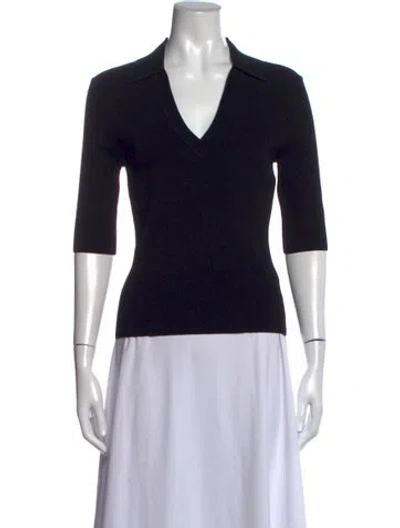 Pre-owned Veronica Beard V-neck Three-quarter Sleeve Polo W/ Tags In Black