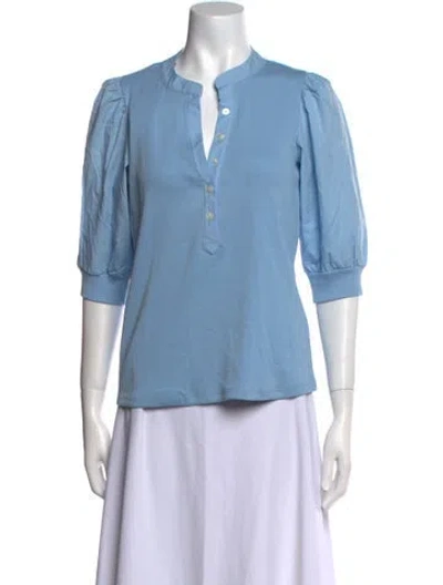 Pre-owned Veronica Beard V-neck Three-quarter Sleeve Polo W/ Tags In Blue