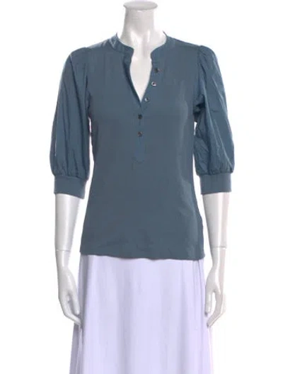 Pre-owned Veronica Beard V-neck Three-quarter Sleeve Polo W/ Tags In Blue