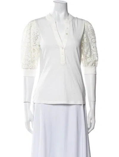 Pre-owned Veronica Beard V-neck Three-quarter Sleeve Polo W/ Tags In White