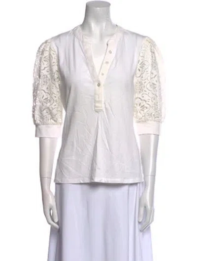 Pre-owned Veronica Beard V-neck Three-quarter Sleeve Polo In White