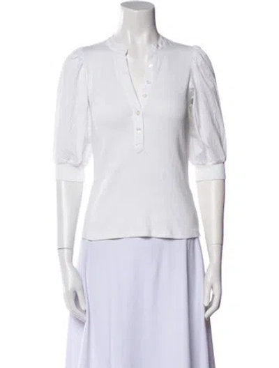 Pre-owned Veronica Beard V-neck Three-quarter Sleeve Polo In White