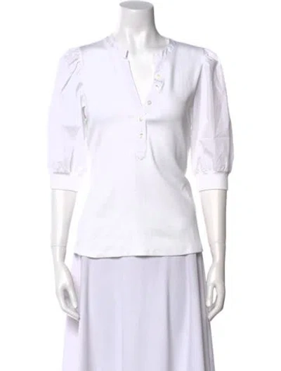 Pre-owned Veronica Beard V-neck Three-quarter Sleeve Polo In White