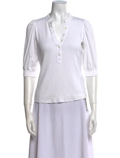 Pre-owned Veronica Beard V-neck Three-quarter Sleeve Polo In White