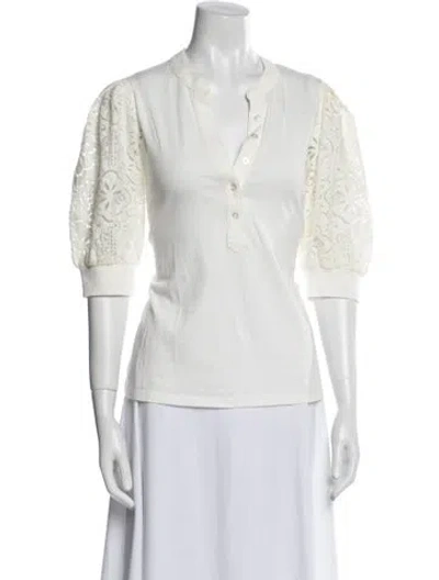 Pre-owned Veronica Beard V-neck Three-quarter Sleeve Polo In White