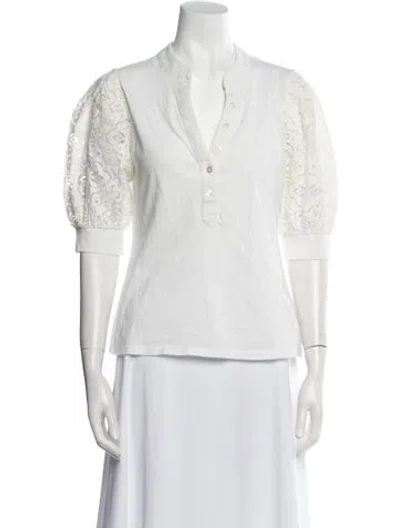 Pre-owned Veronica Beard V-neck Three-quarter Sleeve Polo In White