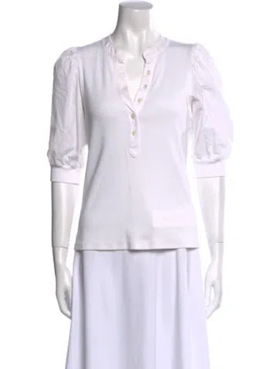 Pre-owned Veronica Beard V-neck Three-quarter Sleeve Polo In White