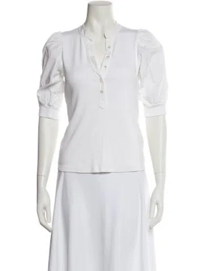 Pre-owned Veronica Beard V-neck Three-quarter Sleeve Polo In White
