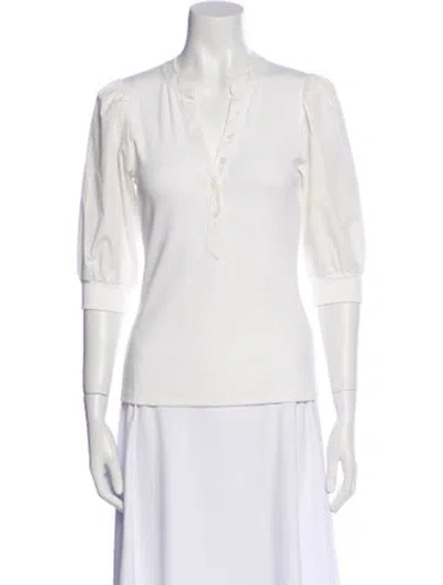 Pre-owned Veronica Beard V-neck Three-quarter Sleeve Polo In White