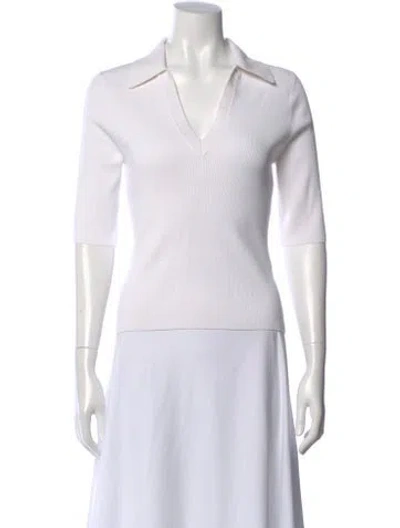 Pre-owned Veronica Beard V-neck Three-quarter Sleeve Polo In White