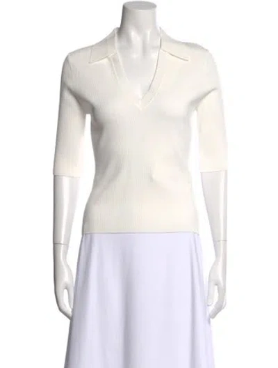 Pre-owned Veronica Beard V-neck Three-quarter Sleeve Polo In White