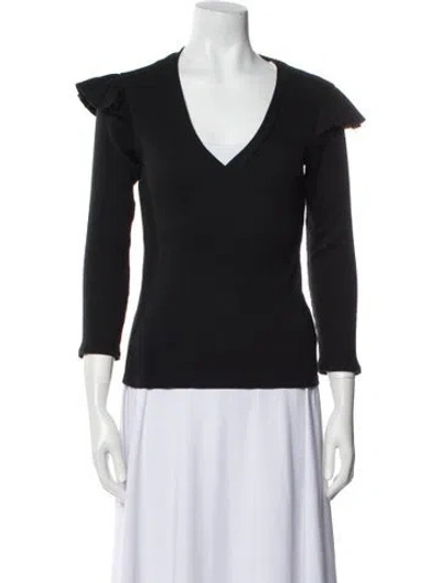 Pre-owned Veronica Beard V-neck Three-quarter Sleeve Top In Black