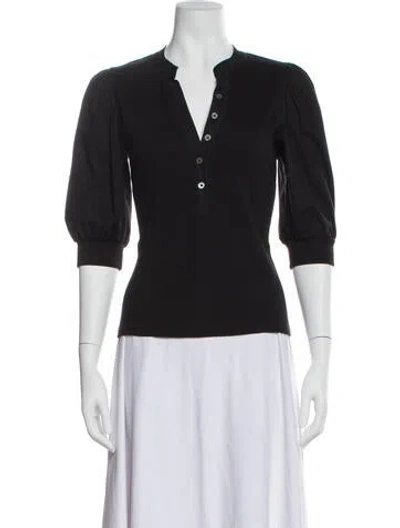 Pre-owned Veronica Beard V-neck Three-quarter Sleeve Top In Black