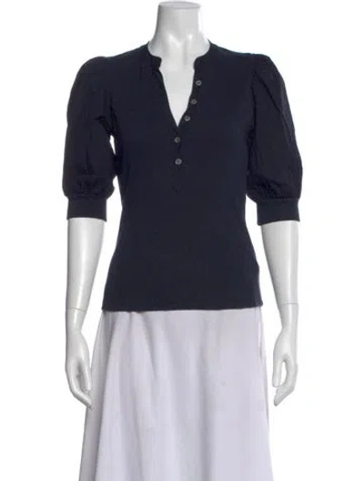 Pre-owned Veronica Beard V-neck Three-quarter Sleeve Top In Black