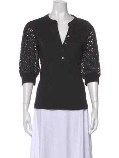 Pre-owned Veronica Beard V-neck Three-quarter Sleeve Top In Black